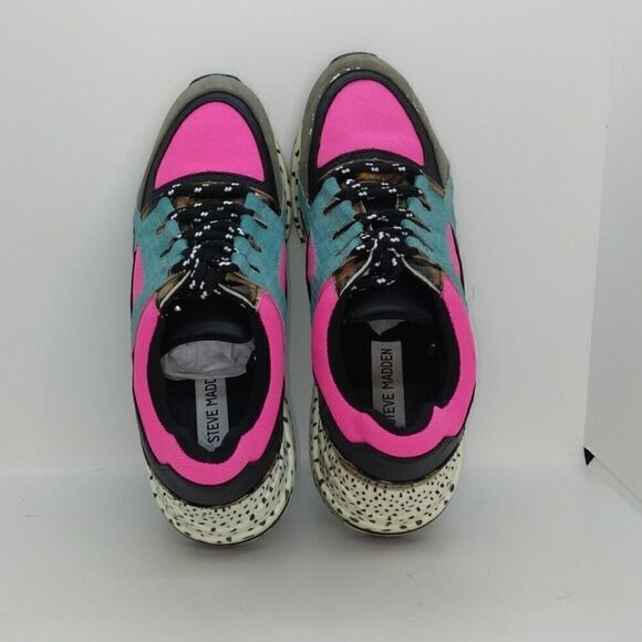 Steve Madden Barra Womens Pre-owned Pink & Green Designer Sneakers - sz. 7 1/2M - Picture 3 of 6